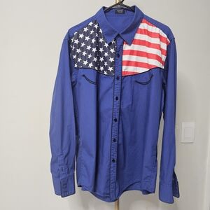Patriotic Blue Dress Shirt with Flag Design